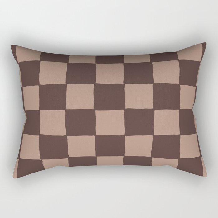 Brown Tan Handpainted Checker Rectangular Pillow