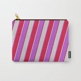 [ Thumbnail: Orchid, Crimson, and Light Grey Colored Stripes/Lines Pattern Carry-All Pouch ]