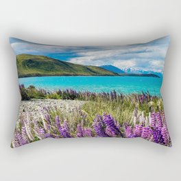 New Zealand Photography - Field Of Lupin Flowers By The Crystal Water Rectangular Pillow