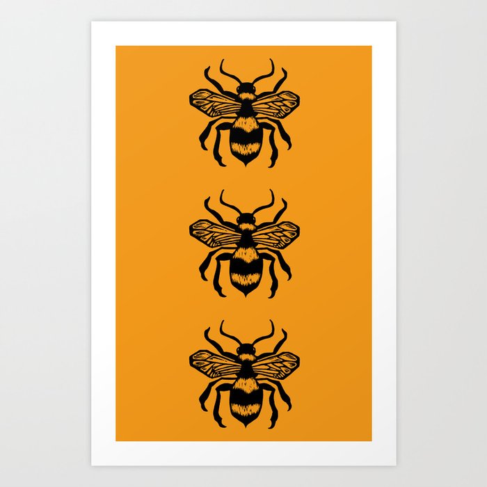 Honey Bee Block Print Art Print By Concentriccookies Society6