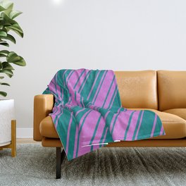 [ Thumbnail: Orchid and Teal Colored Stripes/Lines Pattern Throw Blanket ]