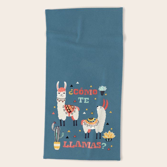 Como te Llamas. Funny Spanish Word Humor. Potted Cacti and two Llamas