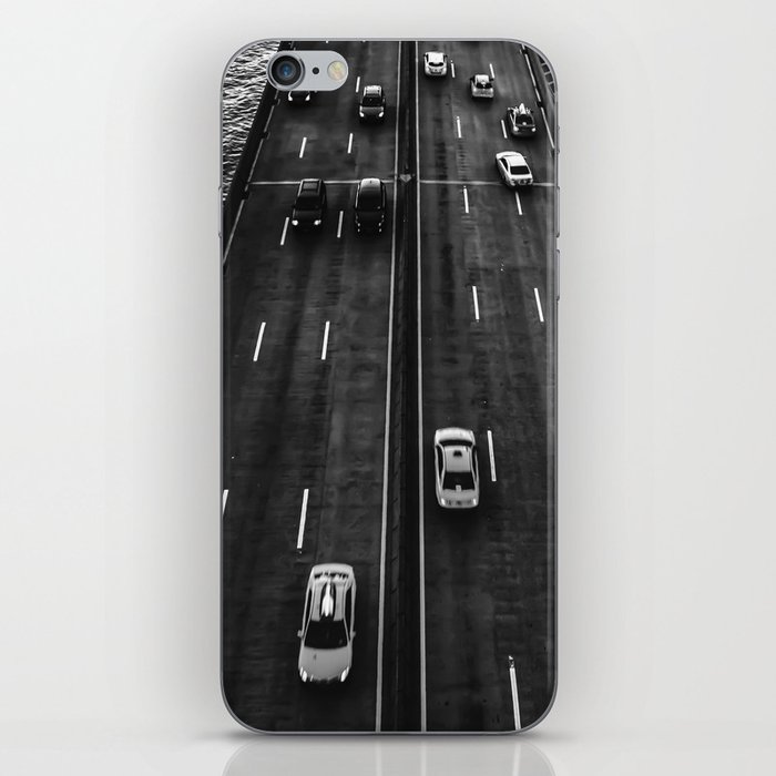 Car traffic below Manhattan Bridge in New York City black and white iPhone Skin