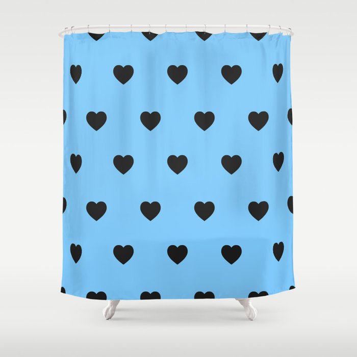 Modern Black Blue Heart Elegant Collection Shower Curtain