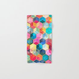 Crystal Bohemian Honeycomb Cubes - colorful hexagon pattern Hand & Bath Towel