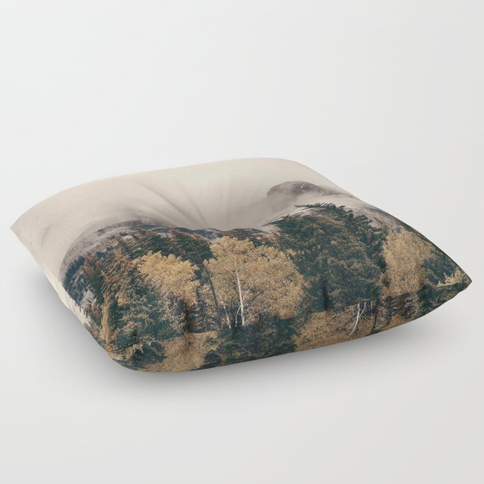 Banff national park foggy mountains and forest in Canada Floor Pillow
