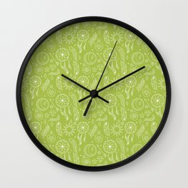 Light Green And White Hand Drawn Boho Pattern Wall Clock