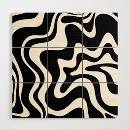 Liquid Swirl Abstract Pattern in Black and White Wood Wall Art