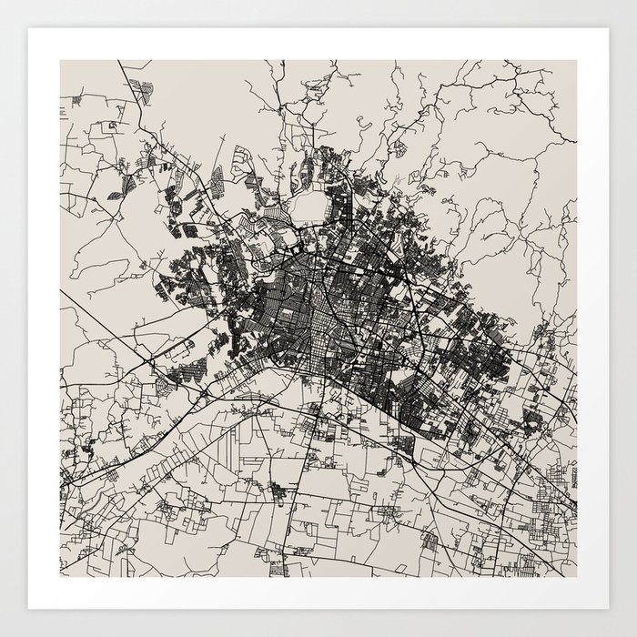 Léon, France. City Map. Black and White. Minimal Art Print