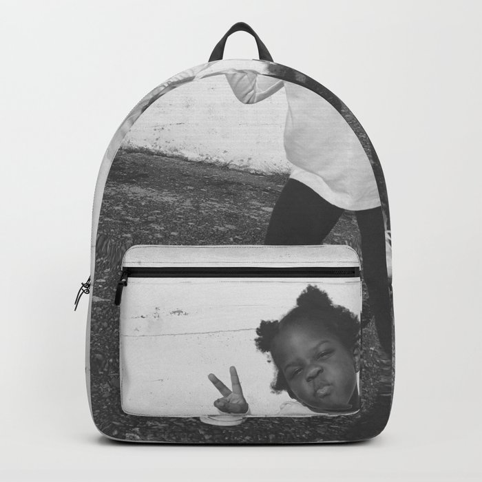 Girl power; girls rule African American little girl portrait black and white photograph - photography - photographs Backpack