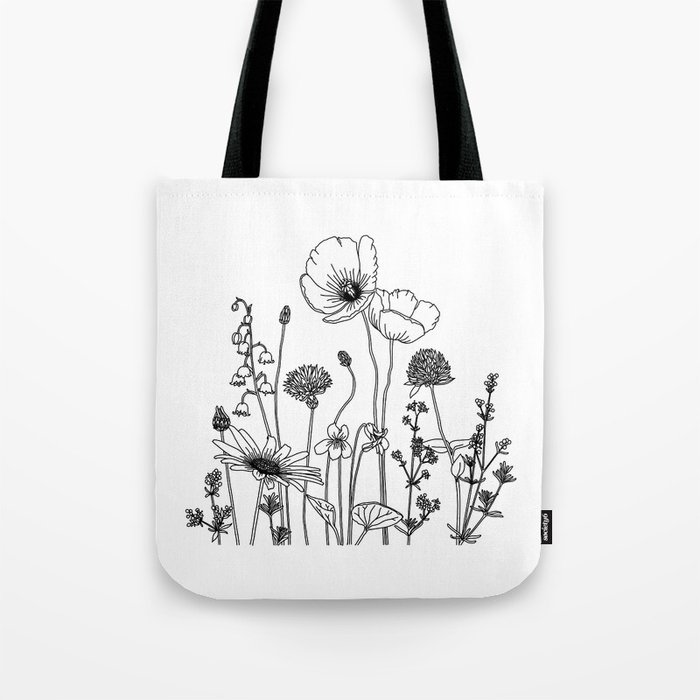Wildflowers with Poppies Tote Bag