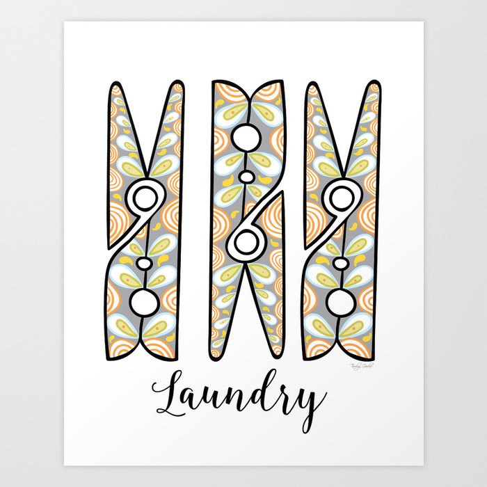 Clothespin Laundry Room Wall Art Art Print By Lulabella | Society6