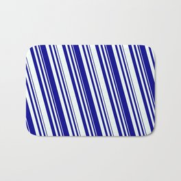 [ Thumbnail: Dark Blue and Mint Cream Colored Striped Pattern Bath Mat ]