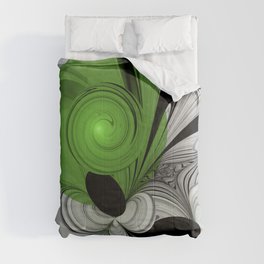 Abstract Black and White with Green Comforter