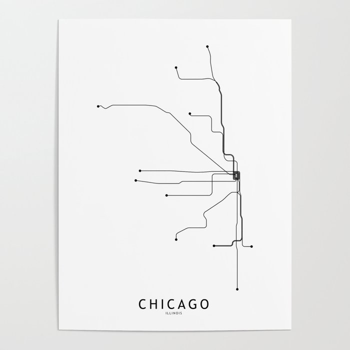 Chicago Subway White Map Poster