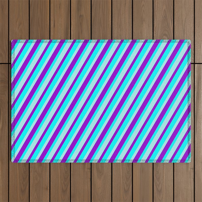 Dark Violet, Cyan & Turquoise Colored Lines/Stripes Pattern Outdoor Rug