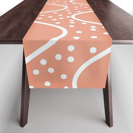 Abstract Dotted And Plain Wavy Lines Pattern - Dark Salmon and White Table Runner