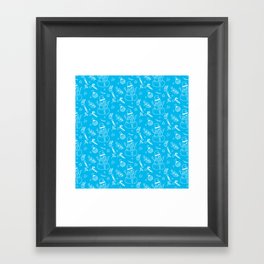 Turquoise and White Christmas Snowman Doodle Pattern Framed Art Print