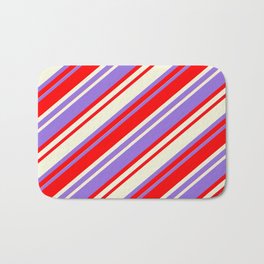 [ Thumbnail: Purple, Red, and Beige Colored Striped Pattern Bath Mat ]