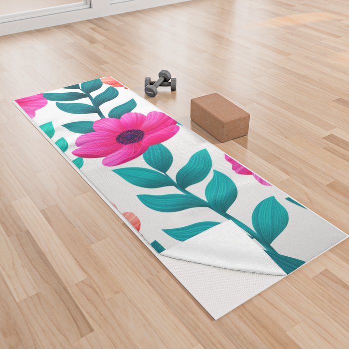 flowers and leaves pattern Yoga Towel