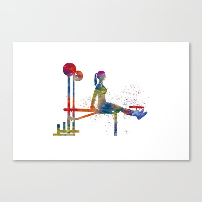 Woman practices gymnastics in watercolor Canvas Print