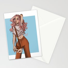 Pink Hair Girl Illustration Stationery Card