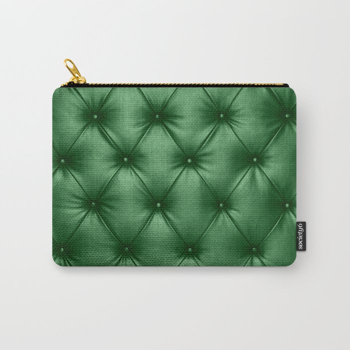 Close up background texture of dark green capitone genuine leather, retro Chesterfield style soft tufted furniture upholstery with deep diamond pattern and buttons Carry-All Pouch