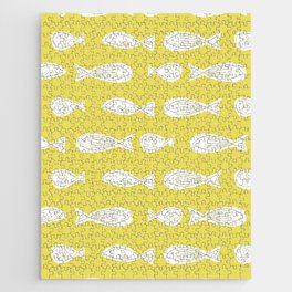 Little Fishes Pattern Mustard Yellow Background Jigsaw Puzzle