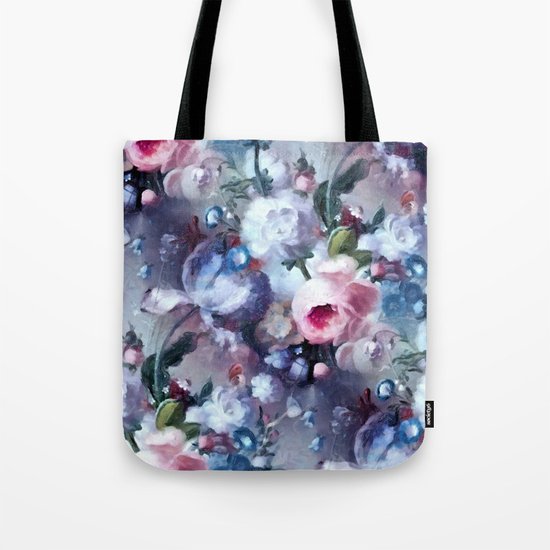 Blue and pink floral pattern Tote Bag