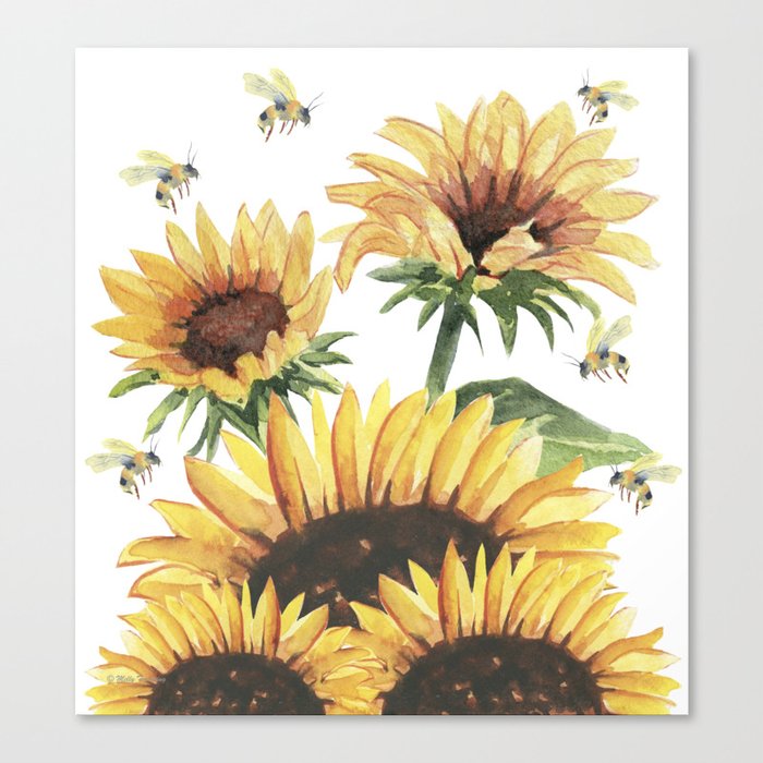 Sunflowers And Honey Bees Canvas Print By Mellyterpening Society6