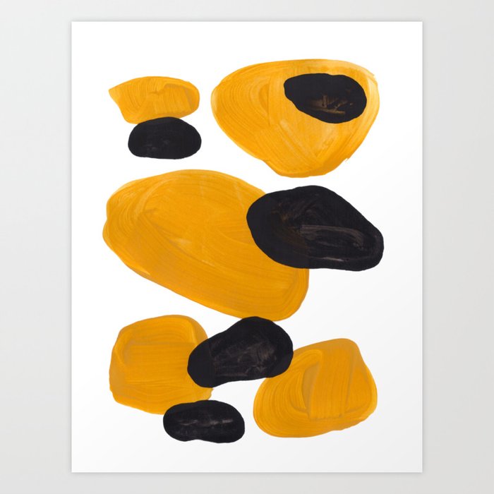 Mid Century Abstract Black Yellow Fun Pattern Floating Mustard