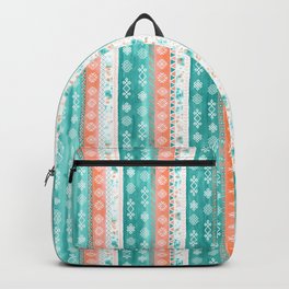 Baltic Bohemian Pattern - Teal Coral Backpack | Bohemian, Folkart, Symbols, Folk, Tribal, Coral, Pattern, Stripes, Traditional, Baltic 