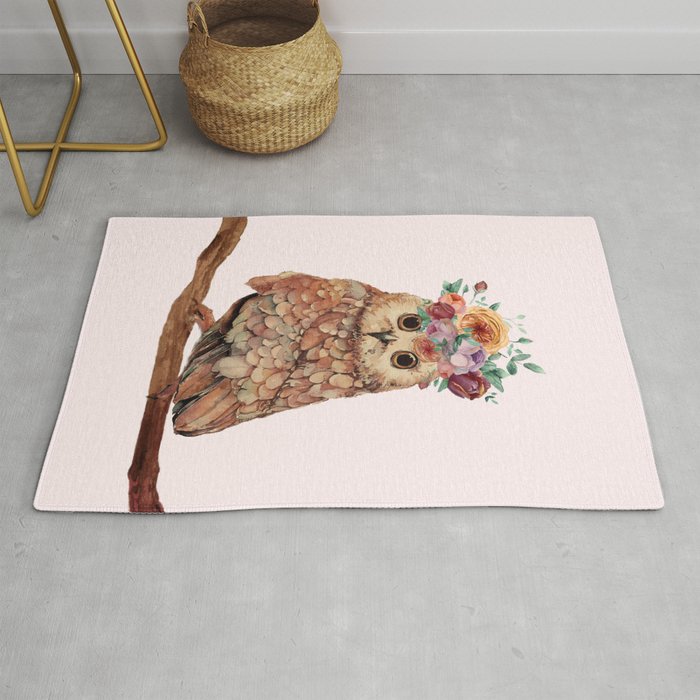 Owl with Flowers Rug