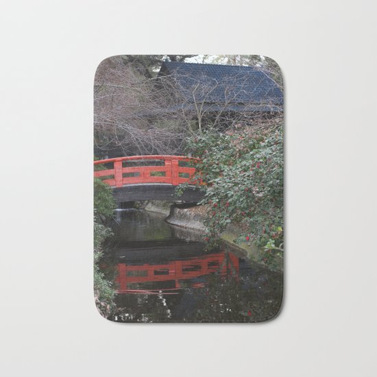 Japanese garden bridge Bath Mat