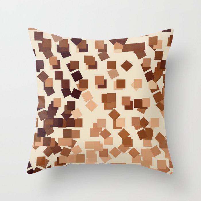 Modern Geometric Squares Neutral Brown Peach Beige Throw Pillow