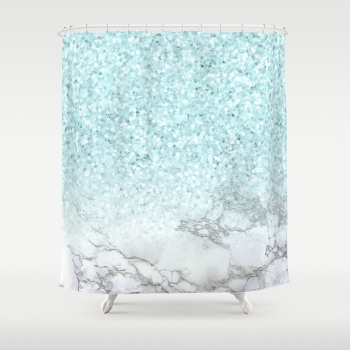 Turquoise Sea Mermaid Glitter Marble Shower Curtain