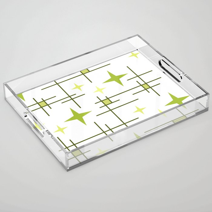 Mid Century Modern Stars Lines Chartreuse Acrylic Tray