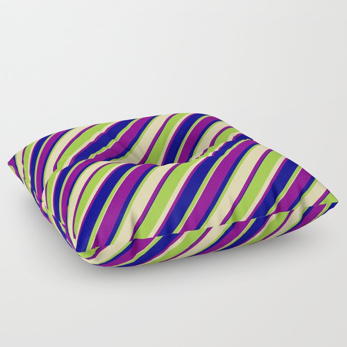 Green, Tan, Purple & Blue Colored Lined Pattern Floor Pillow