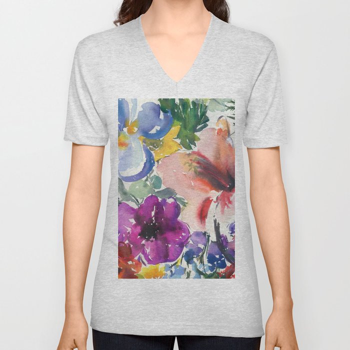 rainbow floral pattern N.o 4 V Neck T Shirt