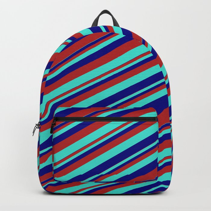 Blue, Red & Turquoise Colored Stripes Pattern Backpack