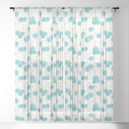 Daisies and Dots - Turquoise and Yellow Sheer Curtain