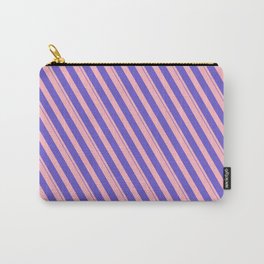 [ Thumbnail: Light Pink and Slate Blue Colored Lined Pattern Carry-All Pouch ]
