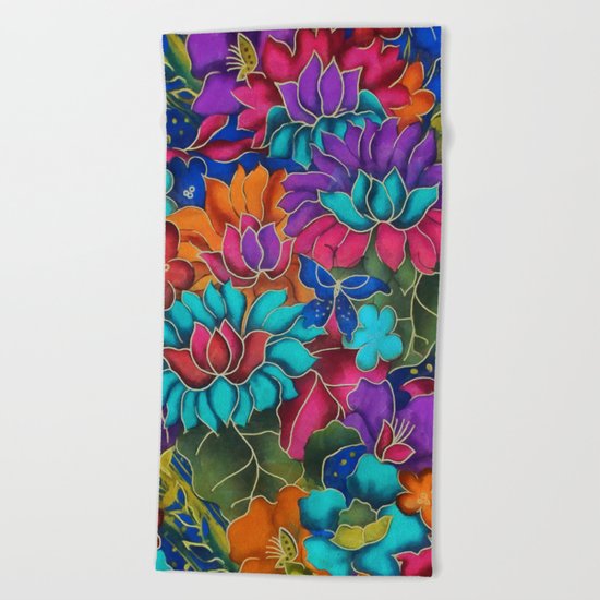 Colorful floral fantasy Beach Towel