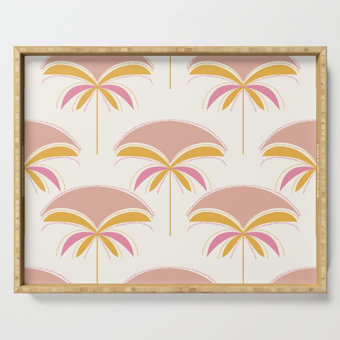 Mid-Century Modern Palm Tree Sunset Pattern Orange Pink Serving Tray