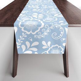 Pale Blue And White Eastern Floral Pattern Table Runner