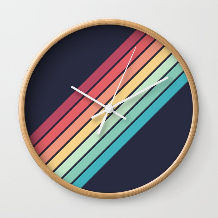 Lembona - Classic 70s Vintage Style Retro Summer Stripes Wall Clock