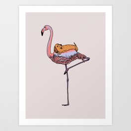 Flamingo and Dachshund Art Print