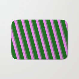 [ Thumbnail: Dim Grey, Violet, and Dark Green Colored Lines Pattern Bath Mat ]