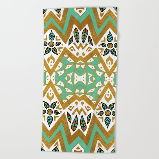 Golden Nature Mandala Beach Towel