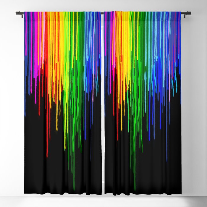 Rainbow Paint Drops on Black Blackout Curtain
